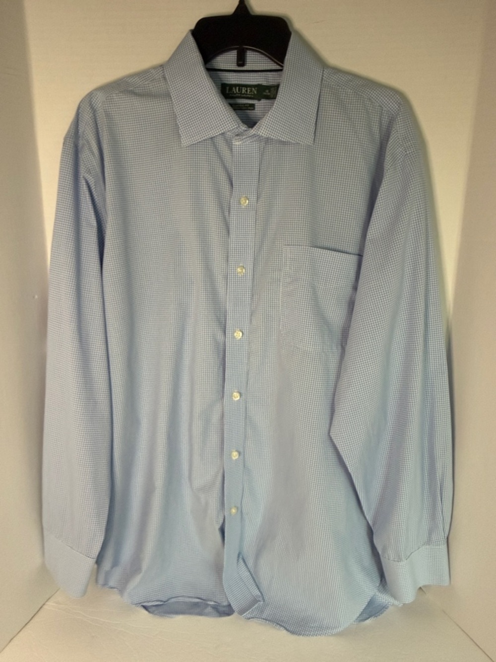 Lauren Ralph Lauren Light Blue Micro-Check Dress Shirt Men’s  size XL 18,34/35